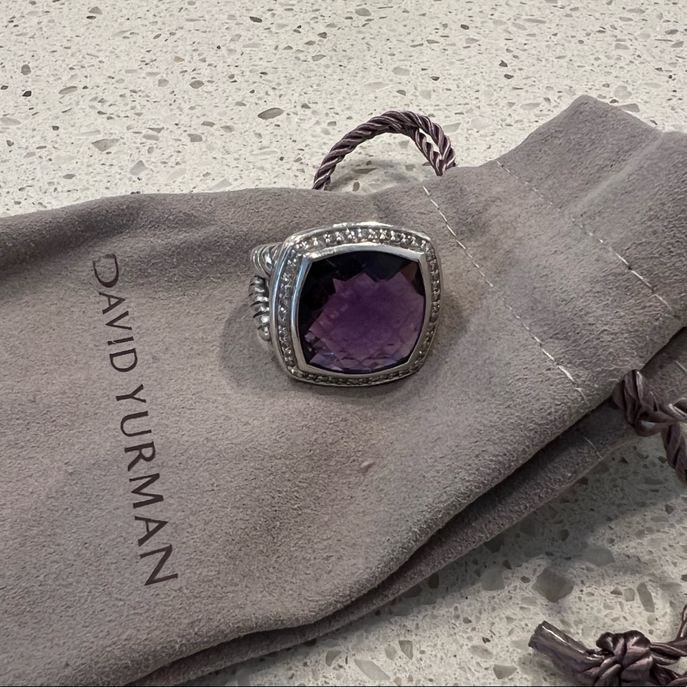 AUTHENTIC David Yurman 14mm amethyst Albion ring size 8 with diamonds